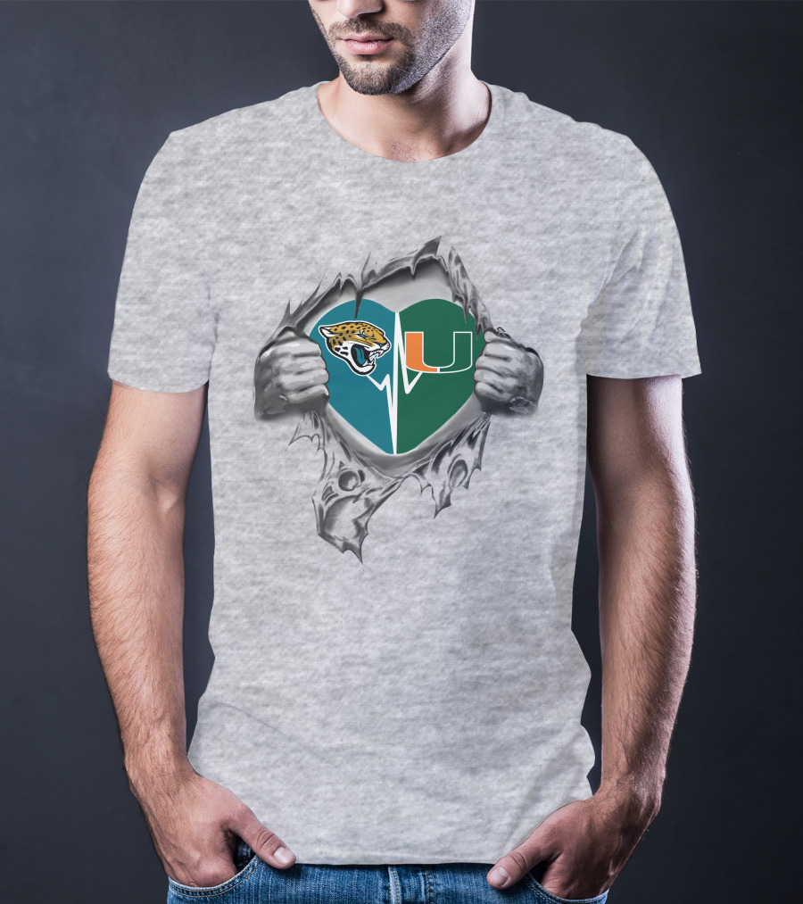 Jacksonville Jaguars Miami Hurricanes Heart T-Shirt