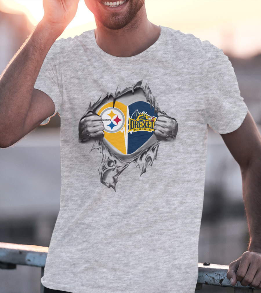 Steelers Drexel Dragons Heart Rip T-Shirt