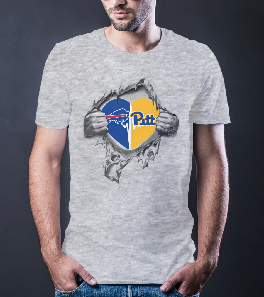 Bills And Pittsburgh Panthers Heart Logo Tear T-Shirt