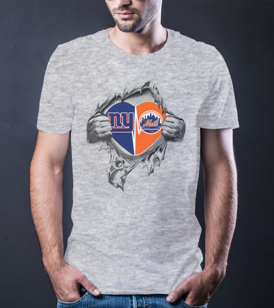 Ny Giants And Mets Heart Rip T-Shirt