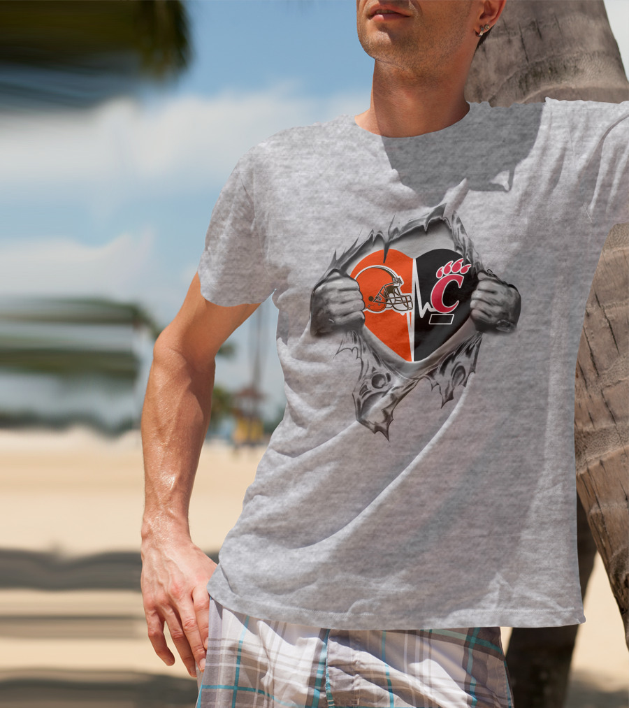 Cleveland Browns Cincinnati Bearcats Heartbeat Passion T-Shirt