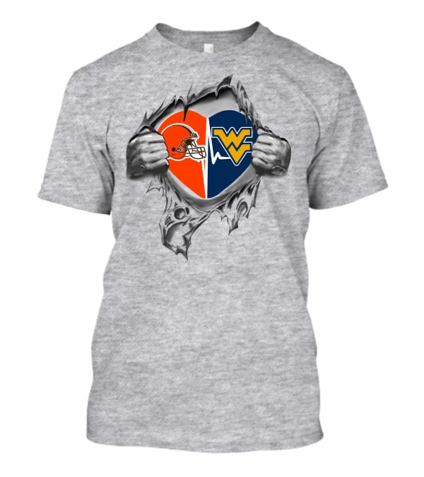 Browns West Virginia Mountaineers Heart Logo Split T-Shirt