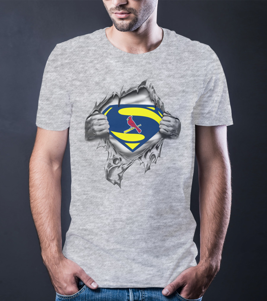 St Louis Cardinals Superman Symbol With Baseball Bat And Bird T-Shirt