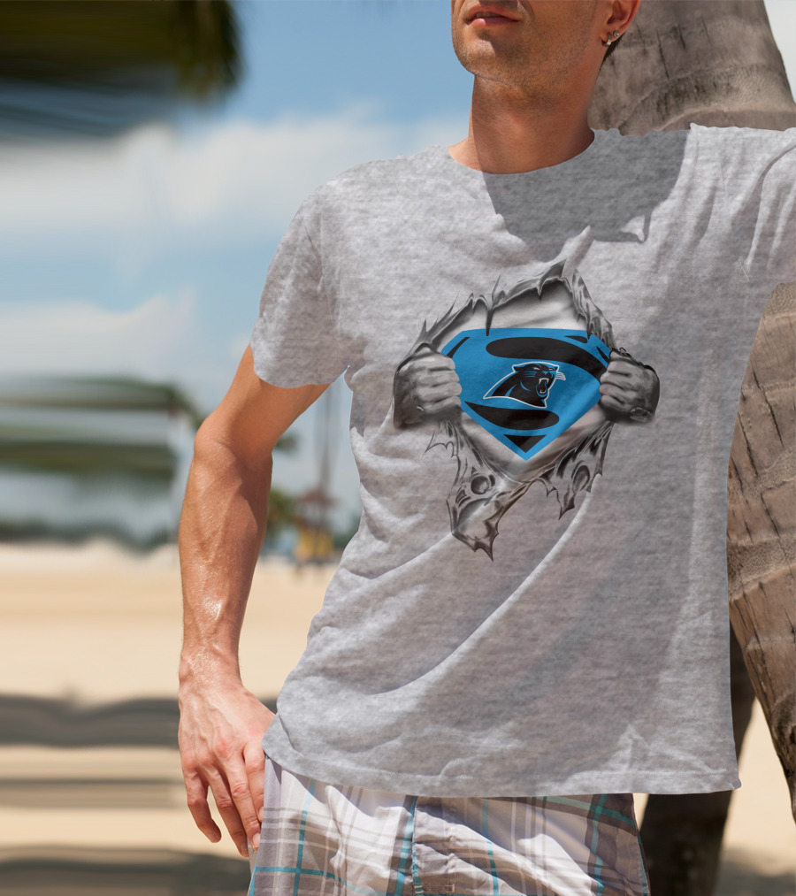 Carolina Panthers Superman Logo Rip Through T-Shirt