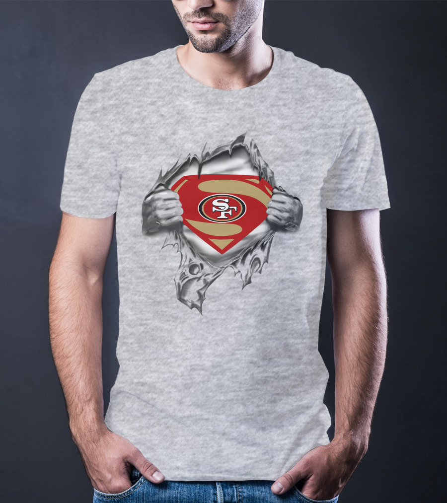 San Francisco 49ers Superman SF Logo Emblem Tear Open T-Shirt