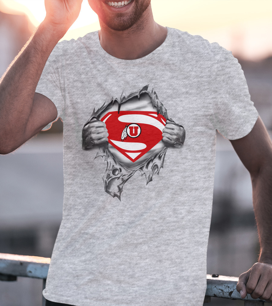 393 Utah Utes Superman Logo Tear Effect T-Shirt