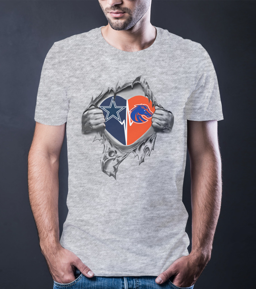 Cowboys Boise State Broncos Heart Design With Star And Bronco T-Shirt