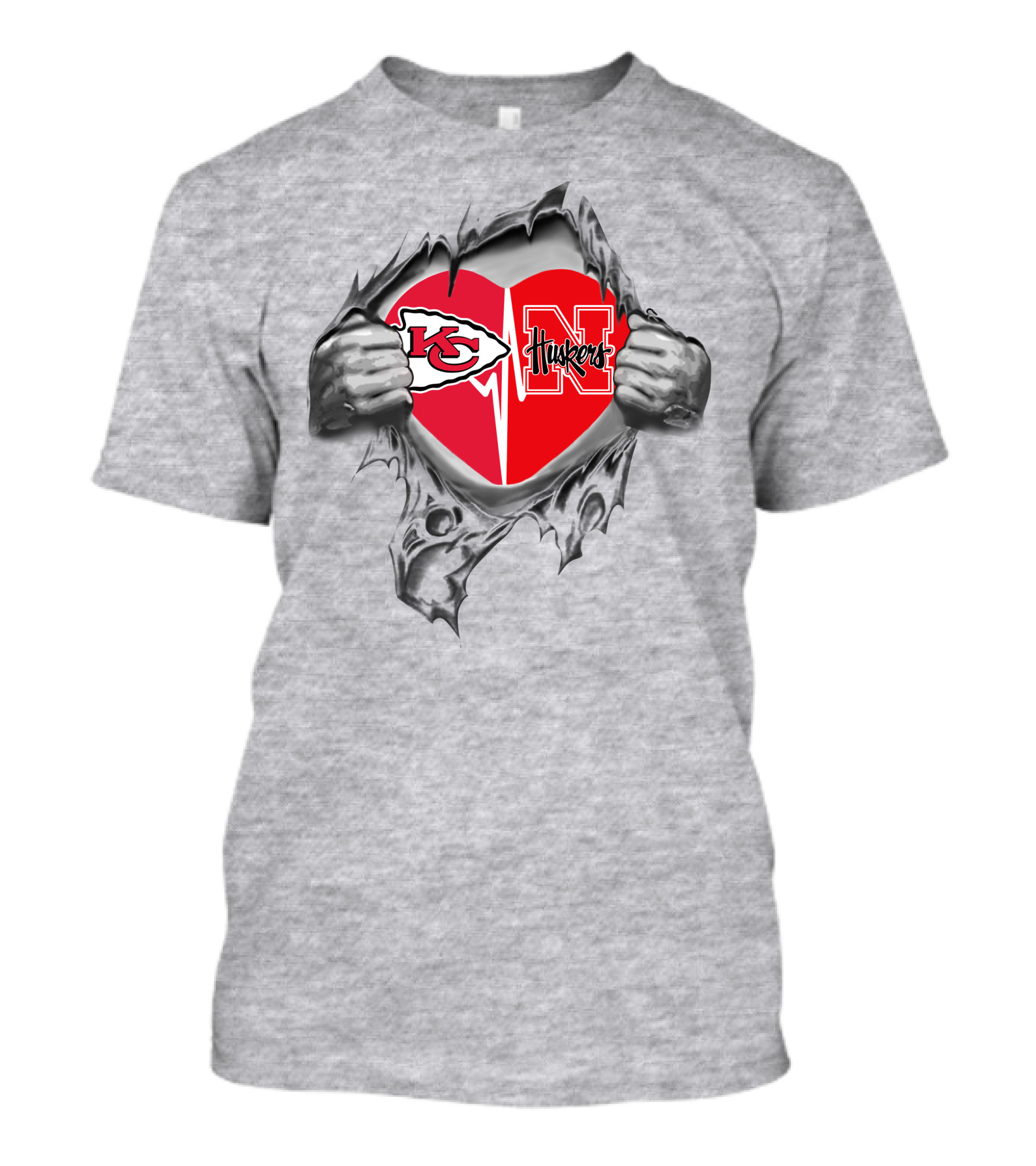 Kansas City Chiefs Nebraska Cornhuskers Heart Logo Tearing T-Shirt