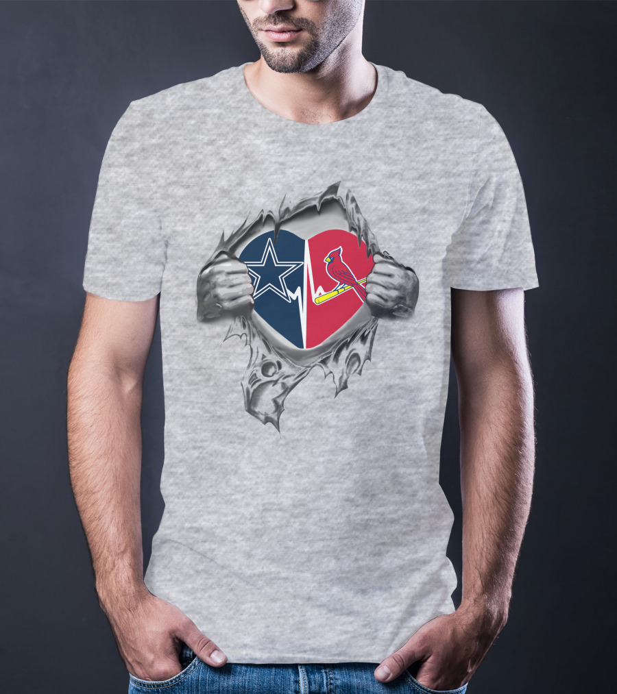 Cowboys St Louis Cardinals Heartbeat Logo Torn Chest T-Shirt
