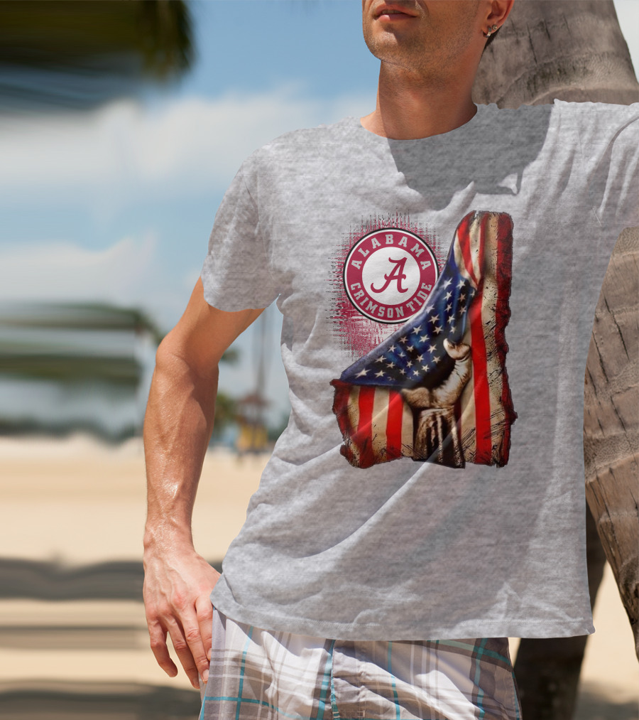 Alabama Crimson Tide American Flag Fist Outline T-Shirt