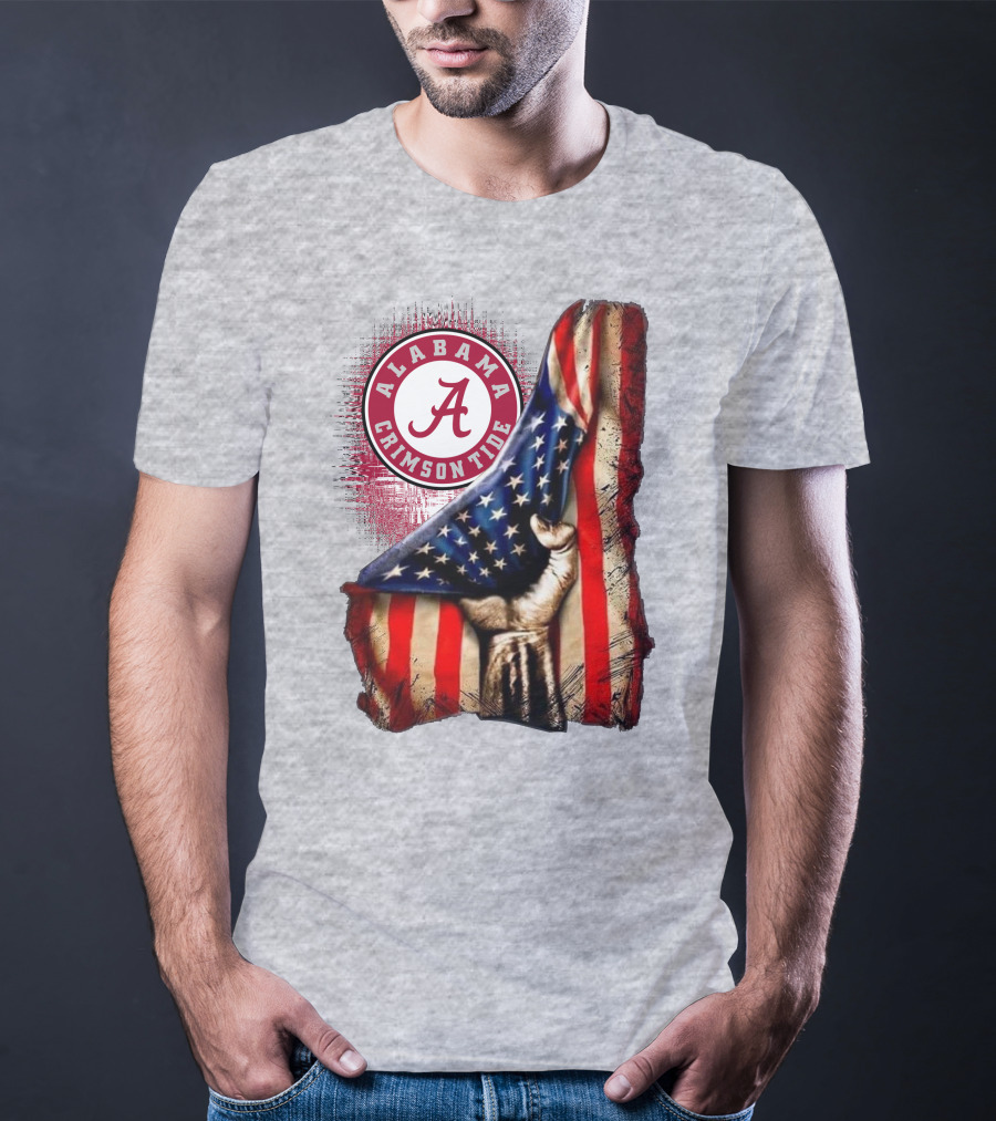 Alabama Crimson Tide American Flag Fist Outline T-Shirt