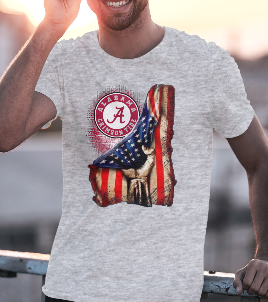 Alabama Crimson Tide American Flag Fist Outline T-Shirt