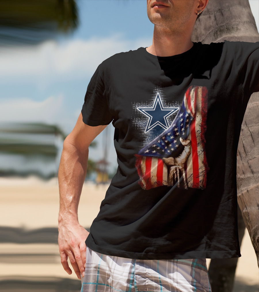 Dallas Cowboys Star With American Flag And Patriotic Hand T-Shirt
