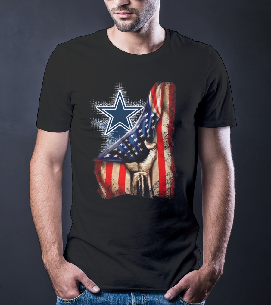 Dallas Cowboys Star With American Flag And Patriotic Hand T-Shirt
