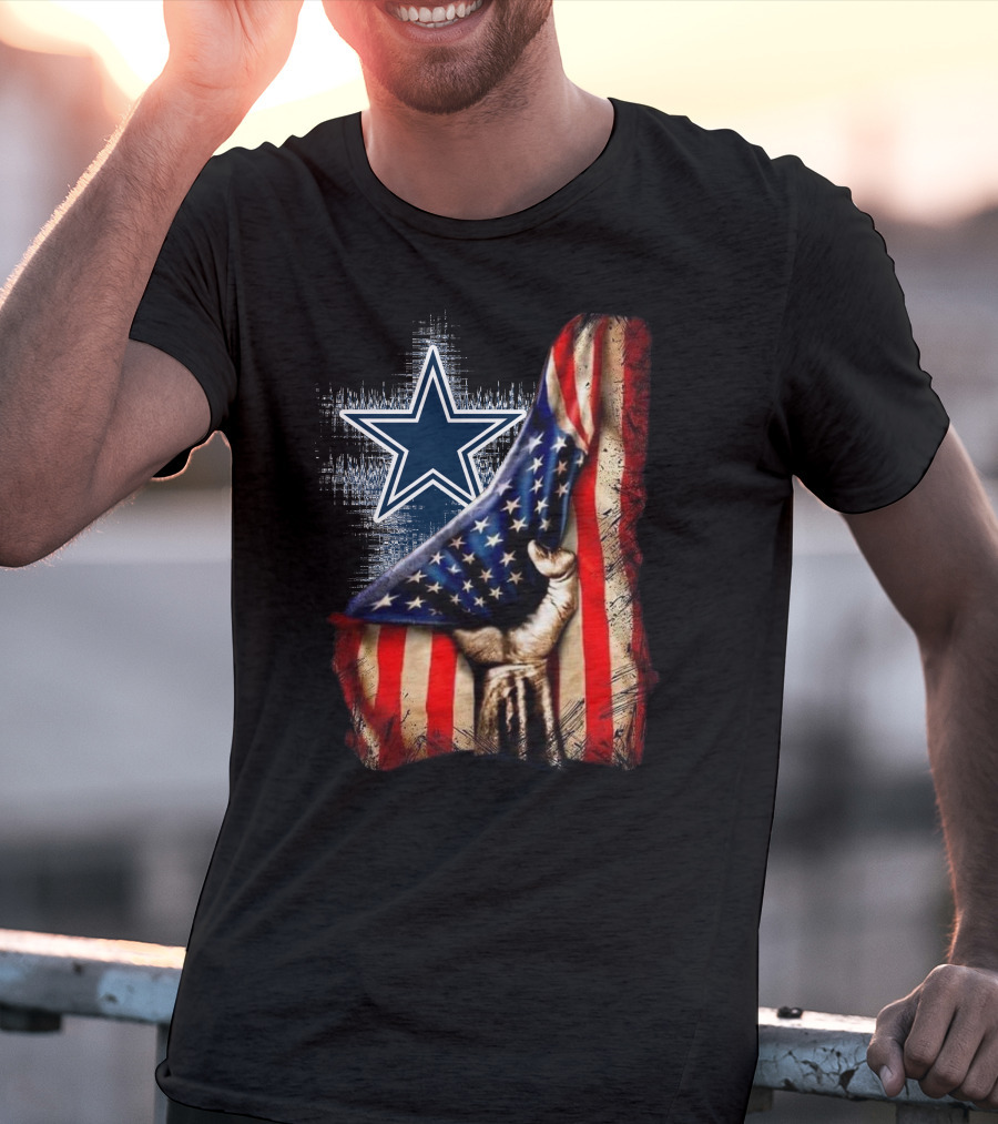 Dallas Cowboys Star With American Flag And Patriotic Hand T-Shirt