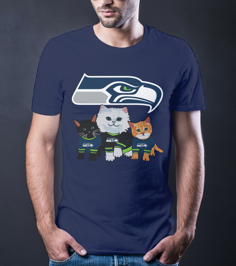 Seattle Seahawks Logo With Cats In Team Jerseys T-Shirt