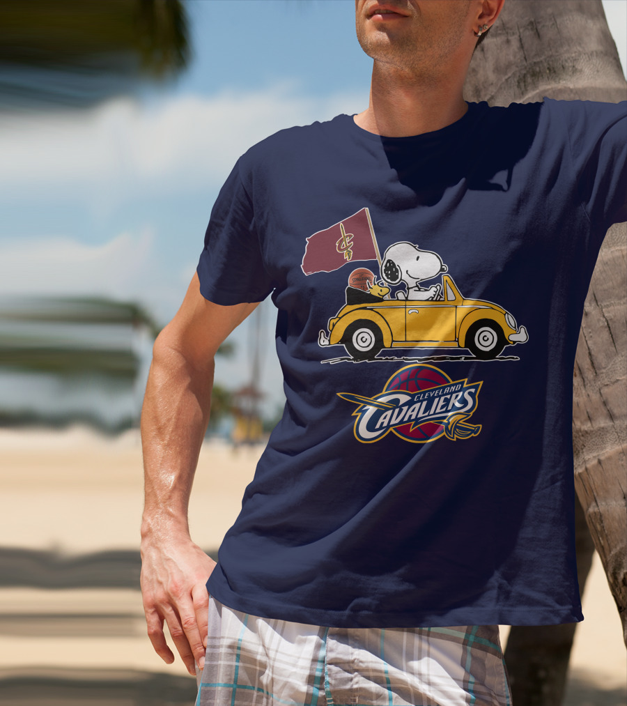 Cleveland Cavaliers Snoopy And Woodstock Driving With Basketball T-Shirt