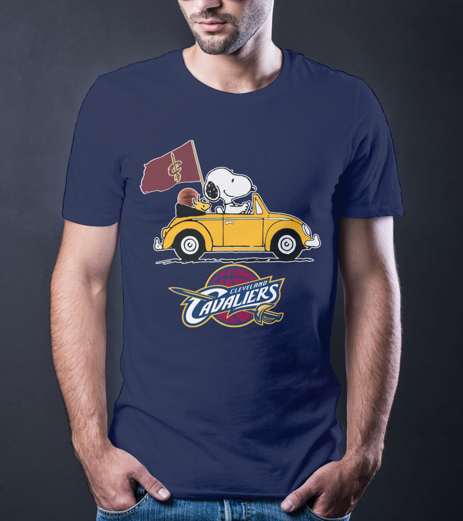 Cleveland Cavaliers Snoopy And Woodstock Driving With Basketball T-Shirt
