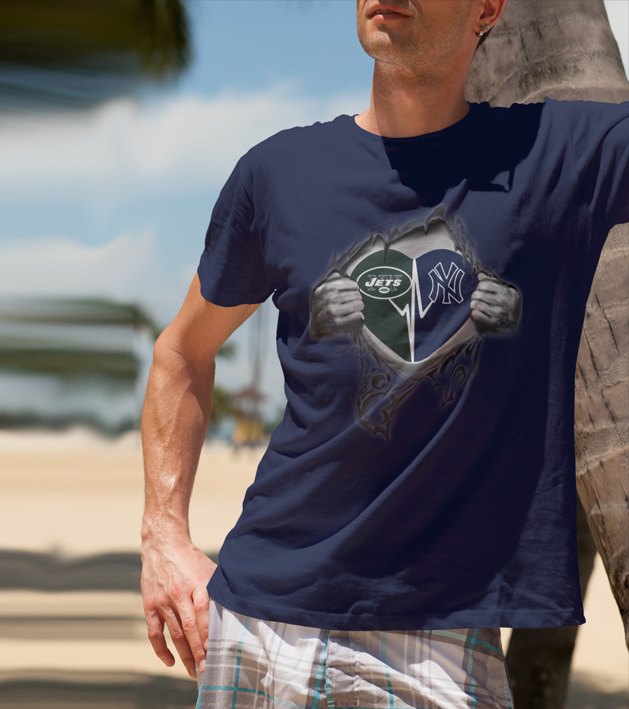 83 Jets Yankees Heart Torn Open T-Shirt