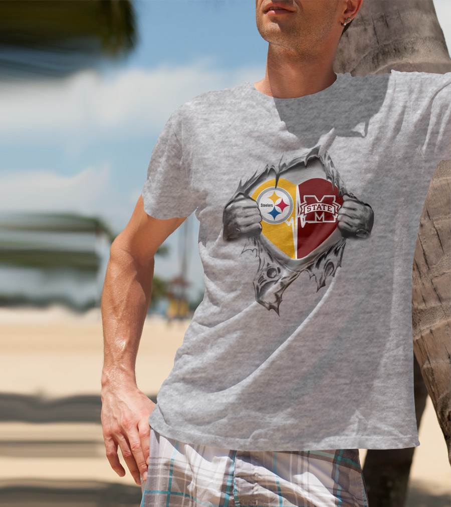 Steelers Mississippi State Bulldogs Heart Connection T-Shirt