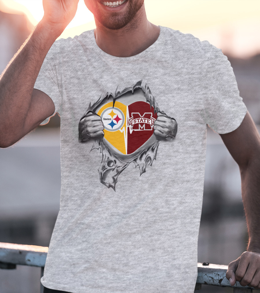 Steelers Mississippi State Bulldogs Heart Connection T-Shirt