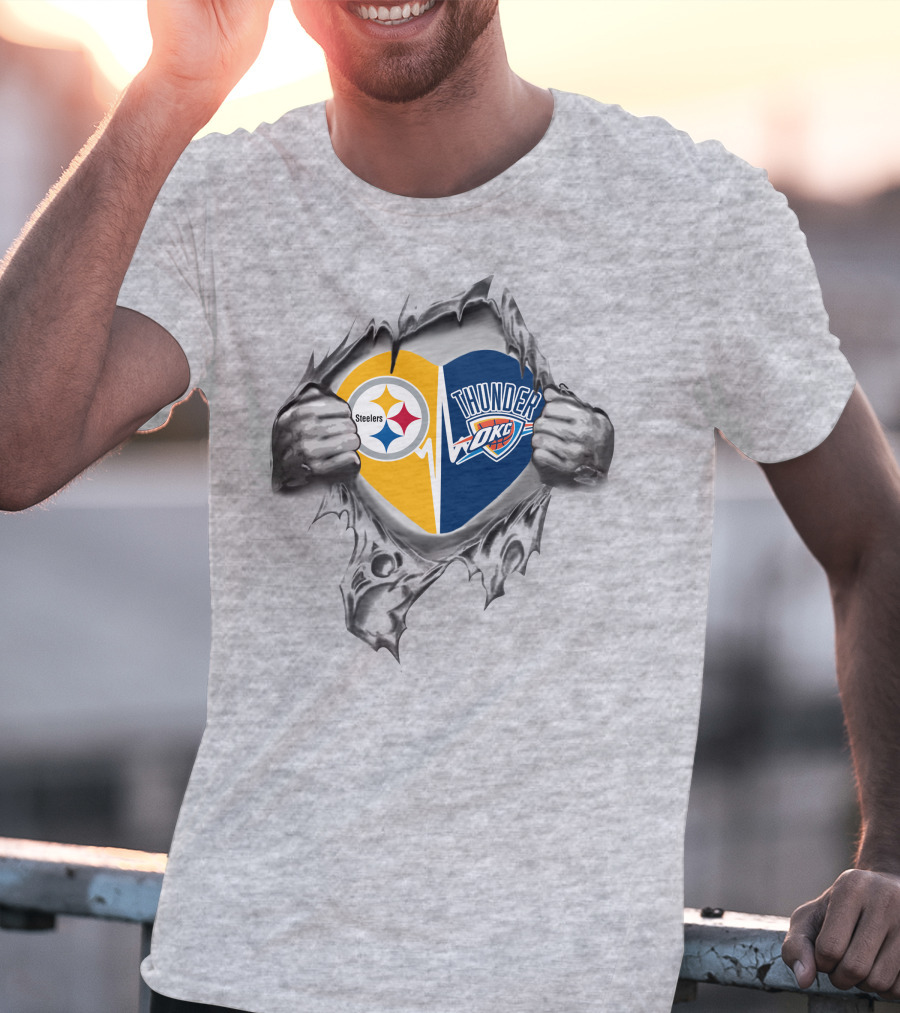 Steelers Oklahoma City Thunder Heart Logo Steelers Thunder Fans T-Shirt