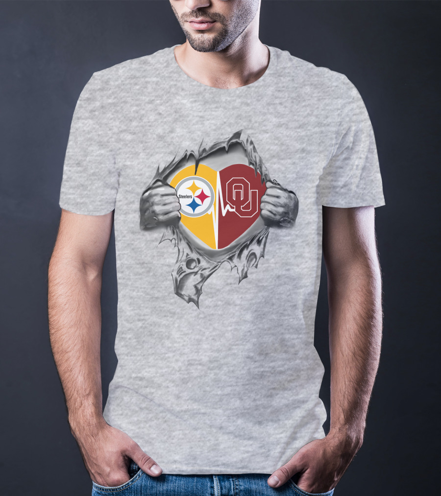 Steelers Oklahoma Sooners Heart Torn T-Shirt