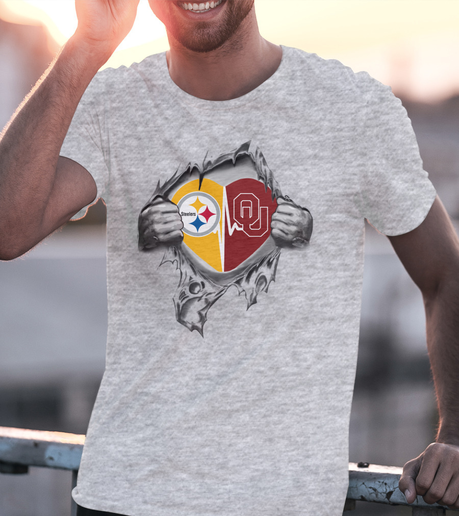 Steelers Oklahoma Sooners Heart Torn T-Shirt