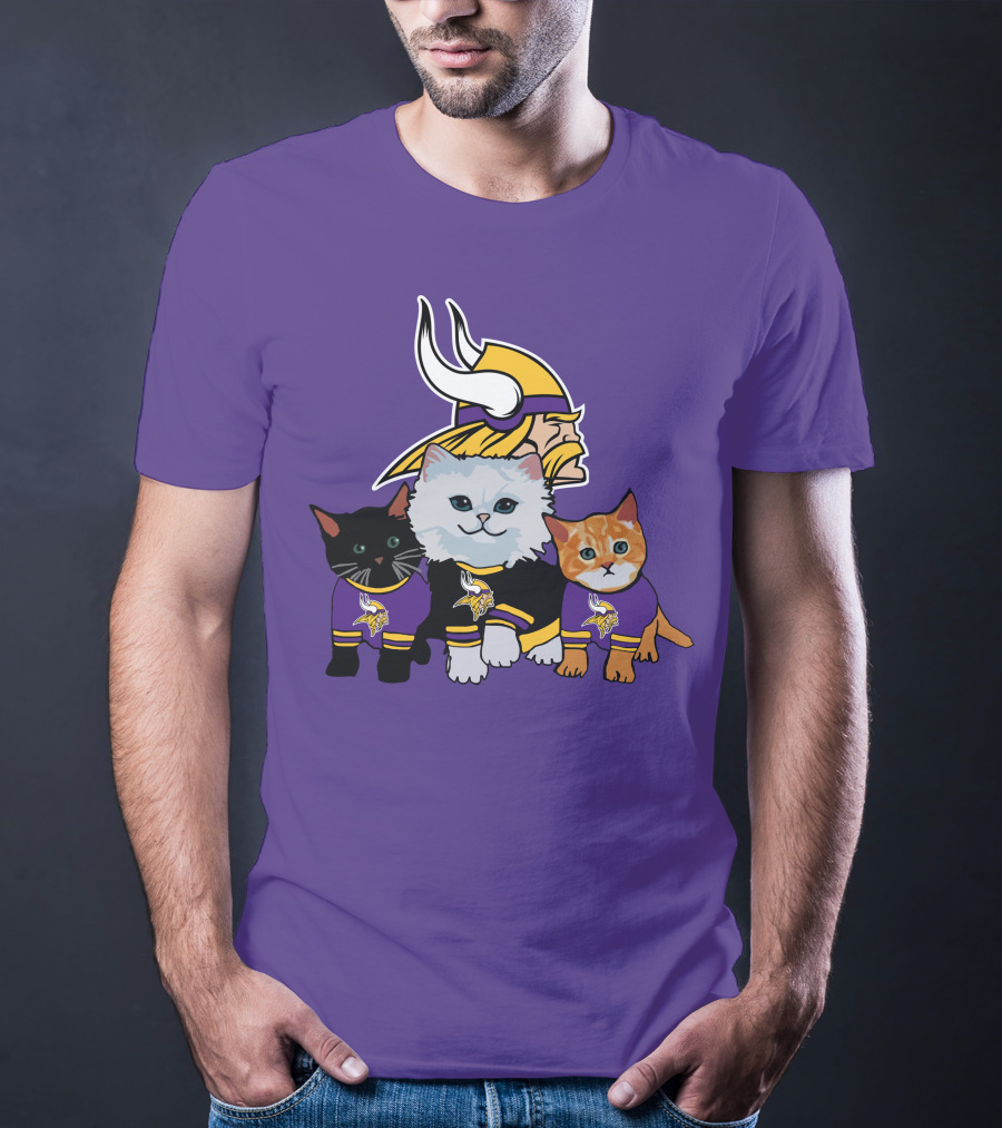 Minnesota Vikings Cats Wearing Team Jerseys With Viking Head T-Shirt