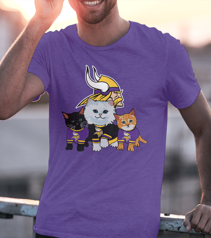 Minnesota Vikings Cats Wearing Team Jerseys With Viking Head T-Shirt