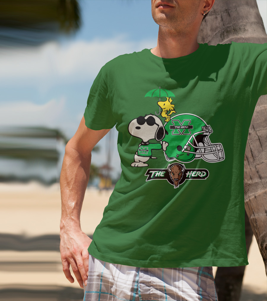 Marshall Thundering Herd Snoopy The Herd Football Helmet Woodstock Umbrella T-Shirt