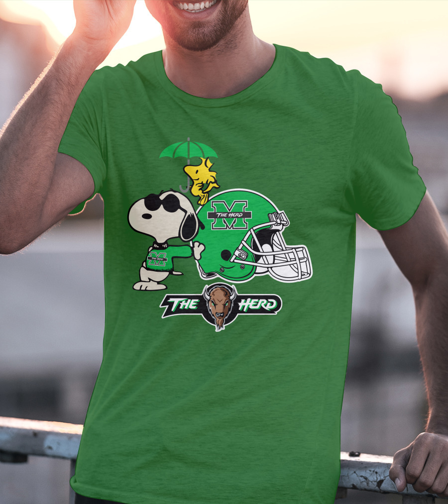 Marshall Thundering Herd Snoopy The Herd Football Helmet Woodstock Umbrella T-Shirt