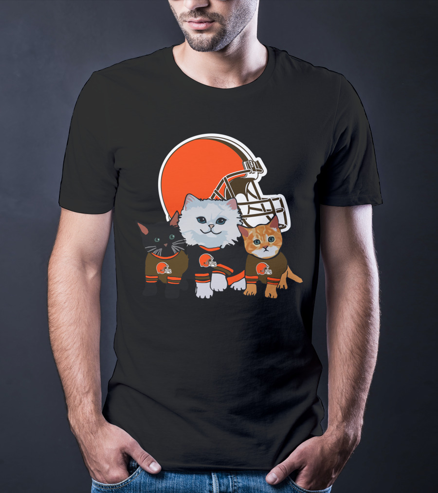 Cleveland Browns Cute Cats Football Helmet Trio T-Shirt