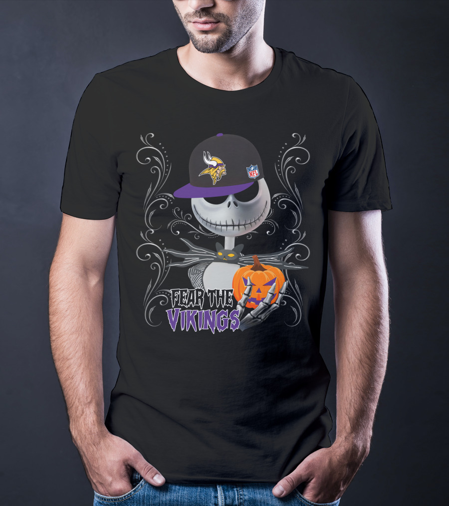 Fear The Vikings Halloween Skeleton Minnesota NFL T-Shirt