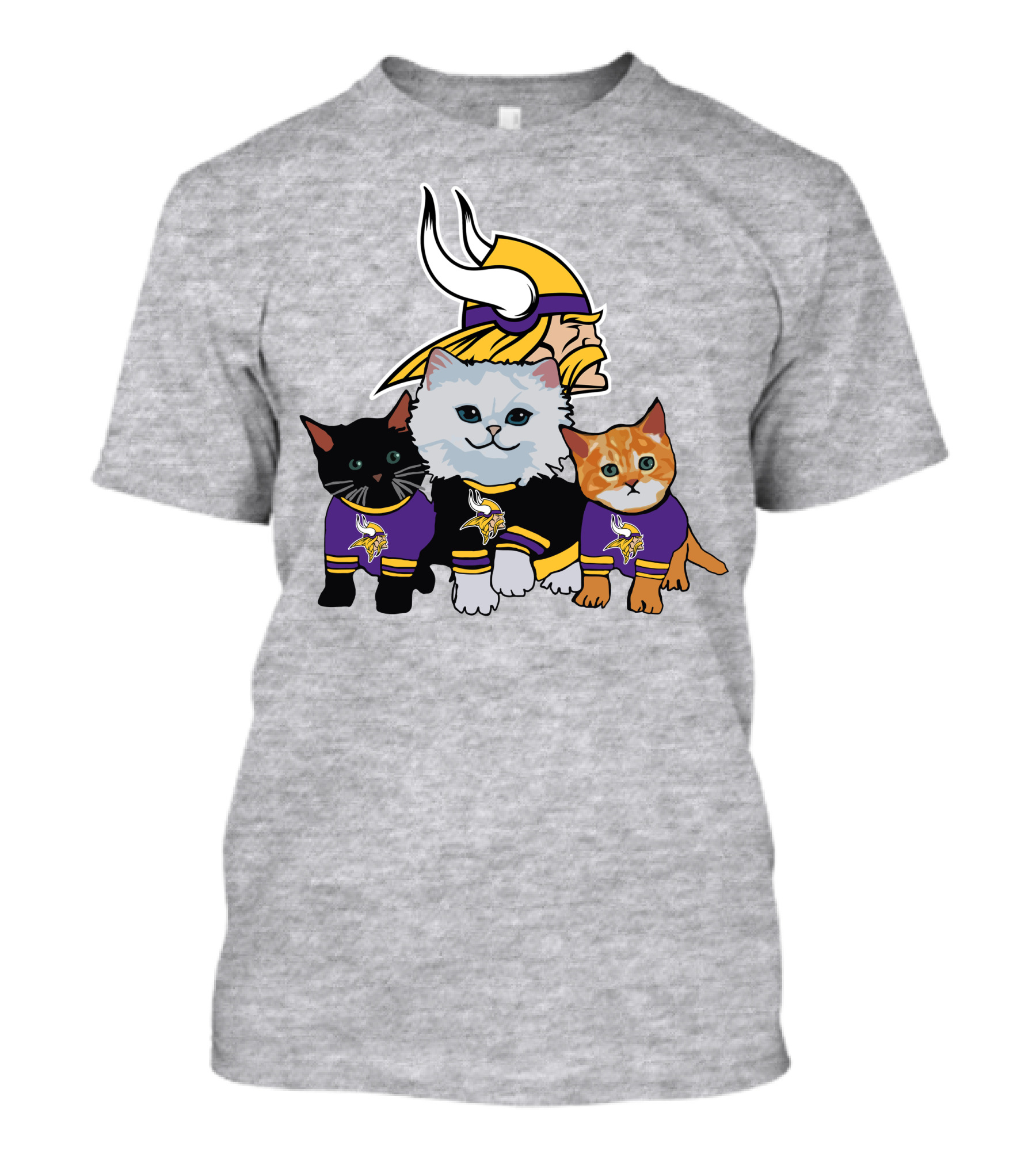 Minnesota Vikings Cats In Purple Jerseys With Viking Helmet T-Shirt