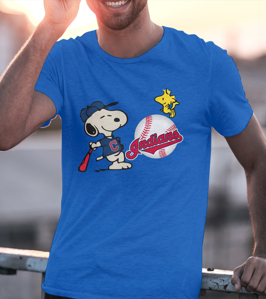 Cleveland Indians Snoopy Woodstock Baseball T-Shirt