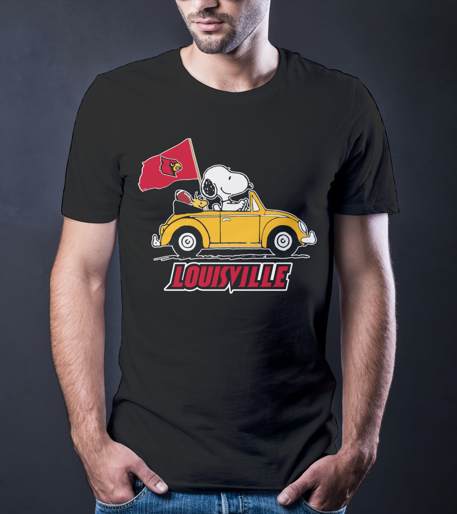 Louisville Snoopy Car Ride With Cardinals Flag T-Shirt