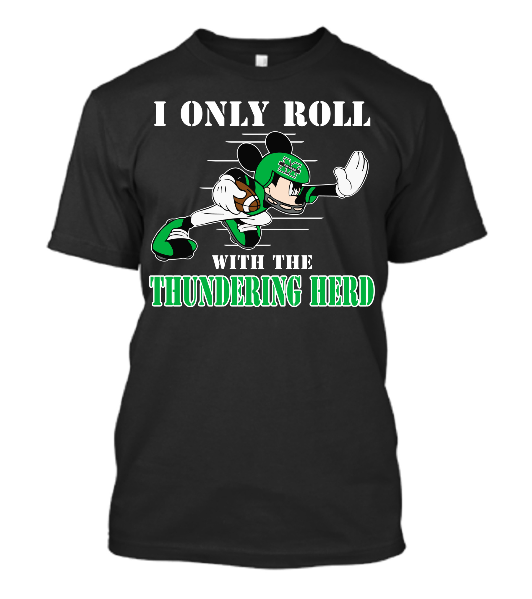 I Only Roll With The Thundering Herd Marshall M Football Player Cartoon T-Shirt