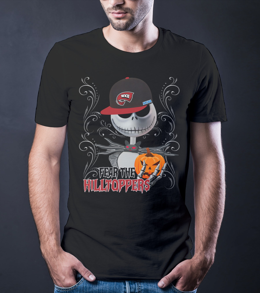 Fear The Hilltoppers WKU NCAA Halloween Jack Skellington With Pumpkin T-Shirt