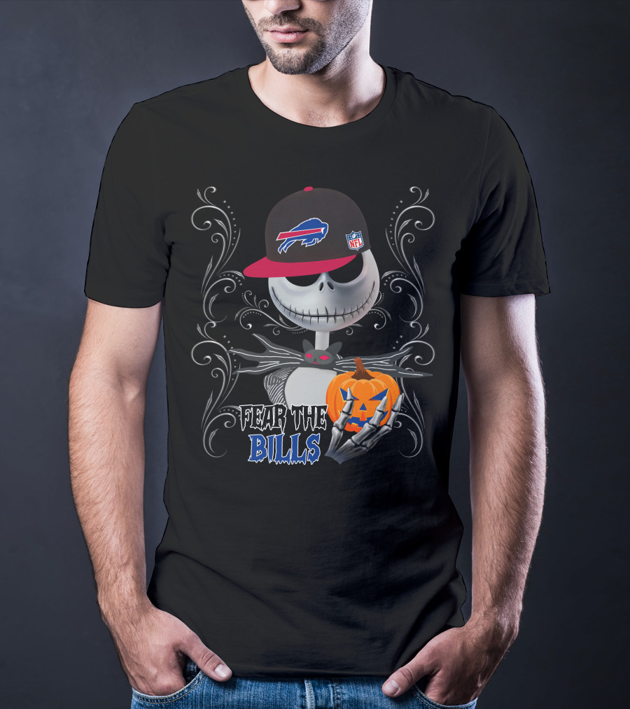 Fear The Bills Buffalo Skull Holding Pumpkin T-Shirt