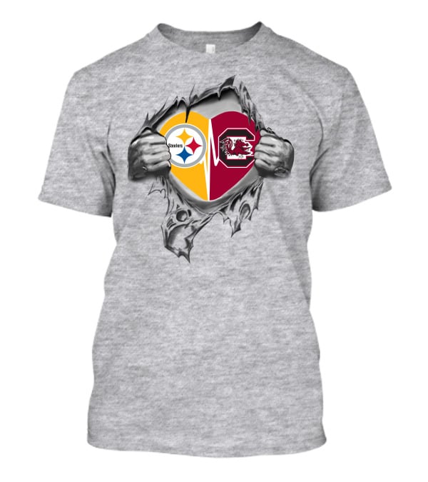 Steelers South Carolina Gamecocks Heart Logo Mashup T-Shirt