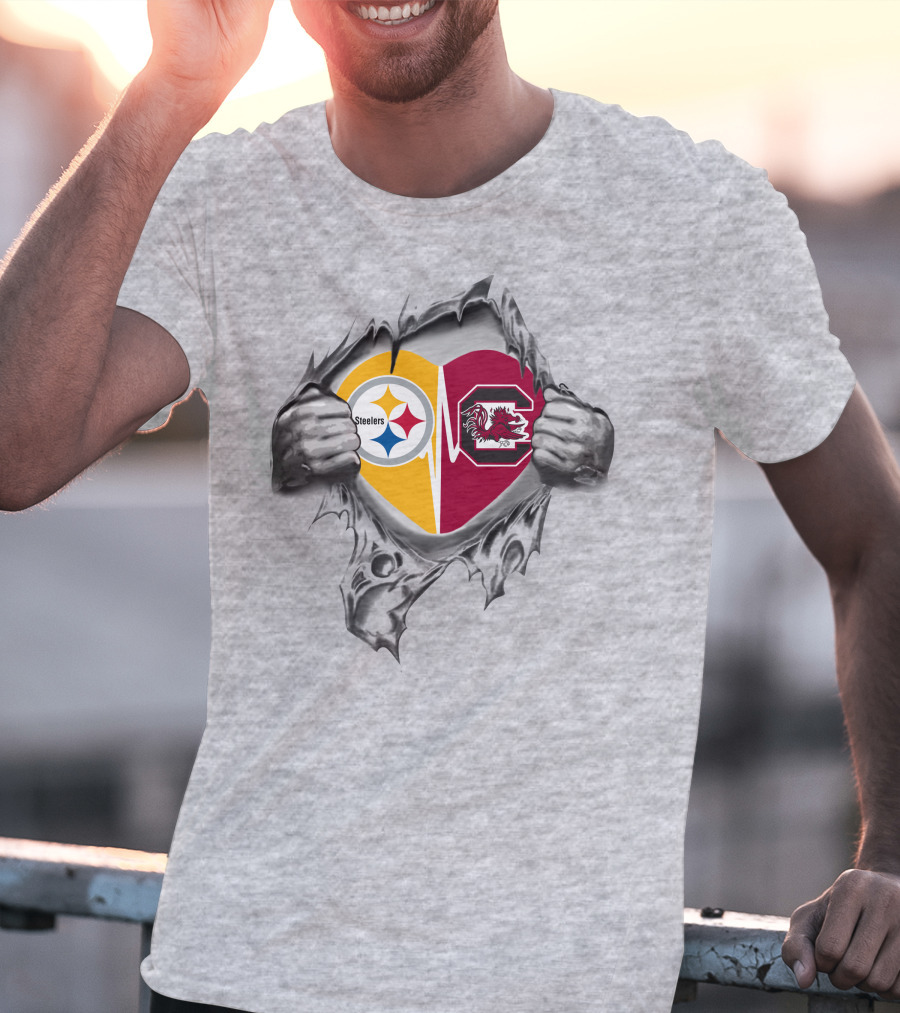 Steelers South Carolina Gamecocks Heart Logo Mashup T-Shirt