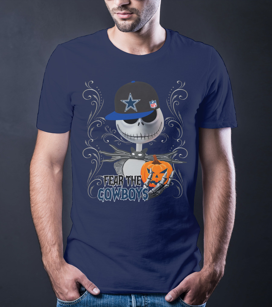 Fear The Cowboys Halloween NFL Jack Skellington Pumpkin Dallas Star T-Shirt