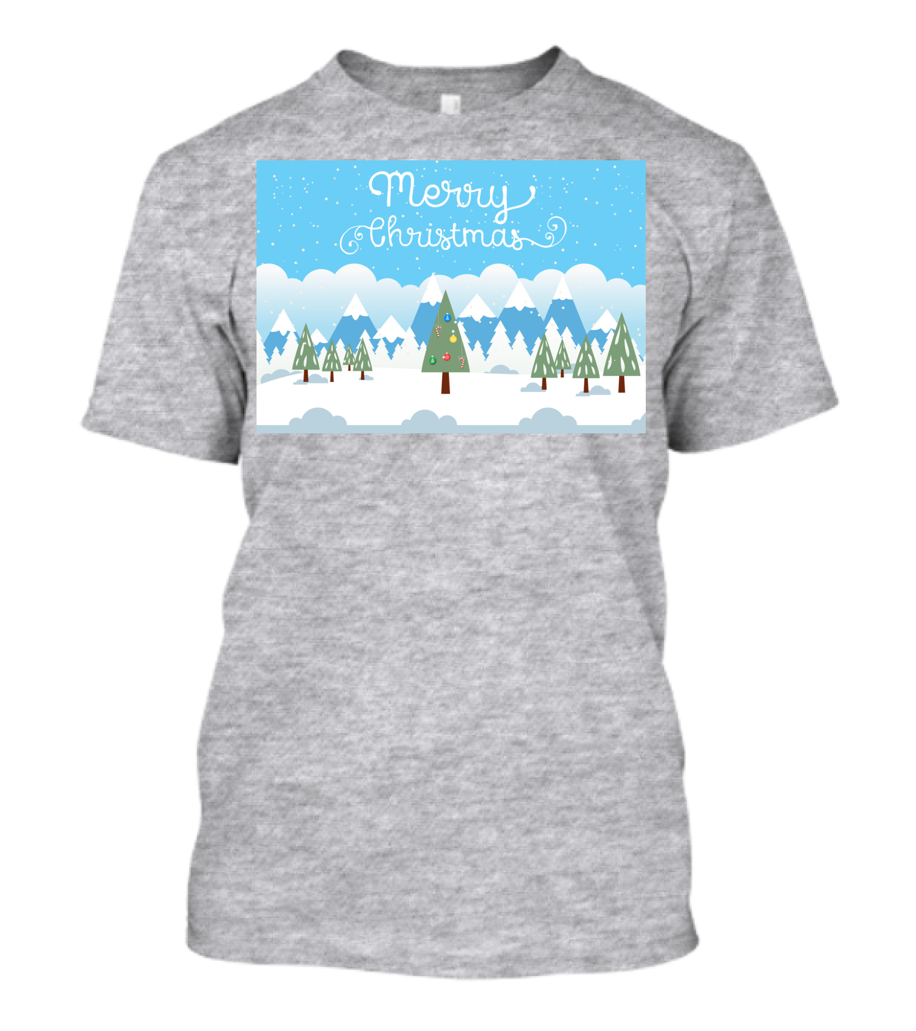 Merry Christmas Snowy Mountain Landscape With Decorated Tree T-Shirt