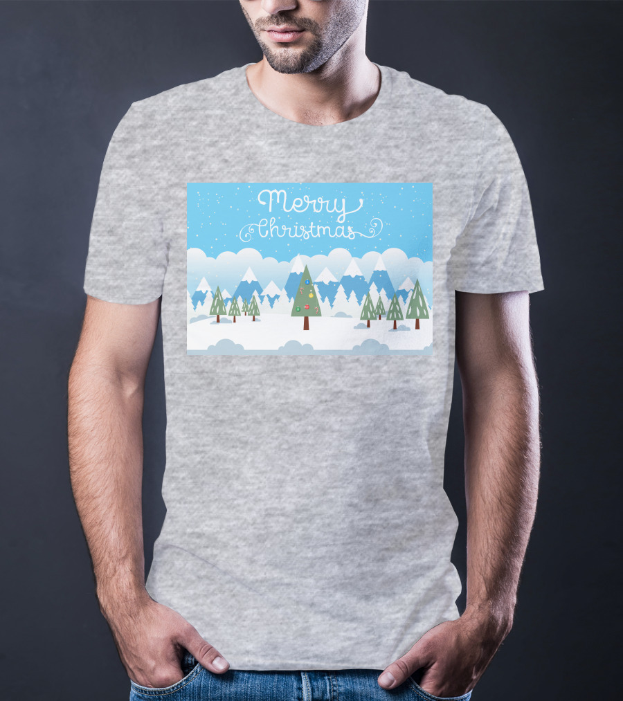 Merry Christmas Snowy Mountain Landscape With Decorated Tree T-Shirt