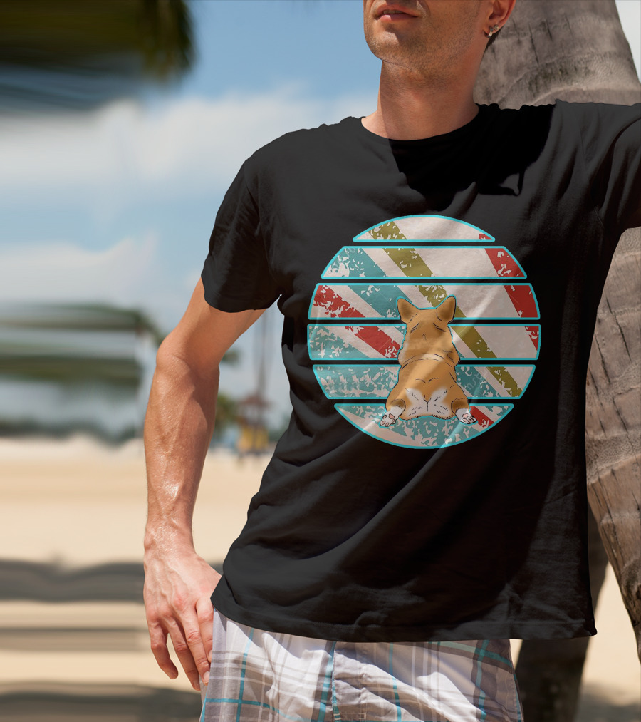 Welsh Corgi Retro Stripes Circle T-Shirt