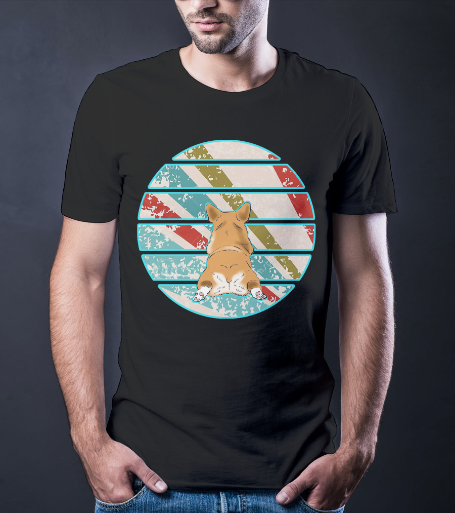 Welsh Corgi Retro Stripes Circle T-Shirt