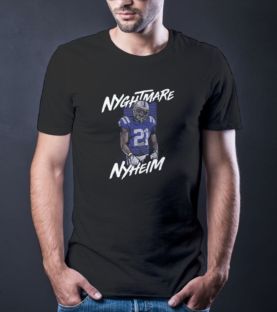 NYGHTMARE NYHEIM 21 Football Player Blue And White Jersey T-Shirt