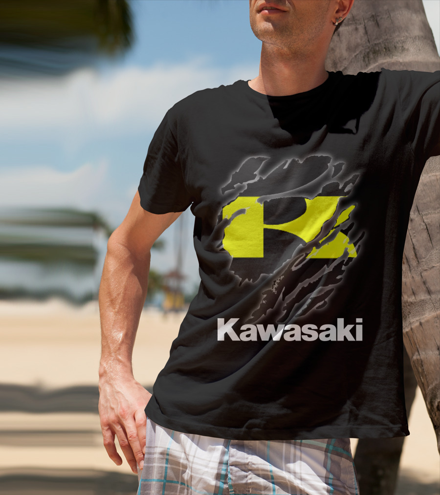 Kawasaki Ripping Claw Marks Yellow Black T-Shirt
