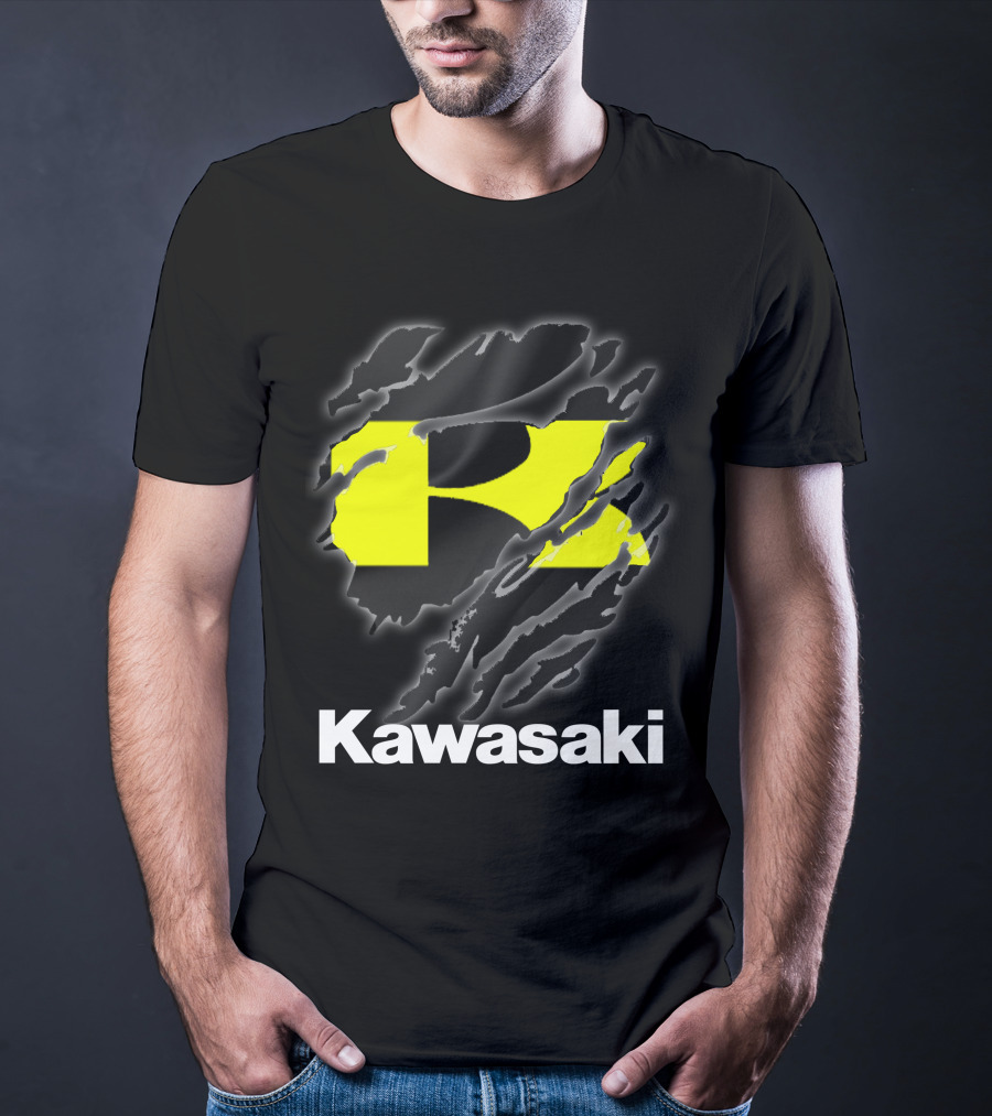 Kawasaki Ripping Claw Marks Yellow Black T-Shirt